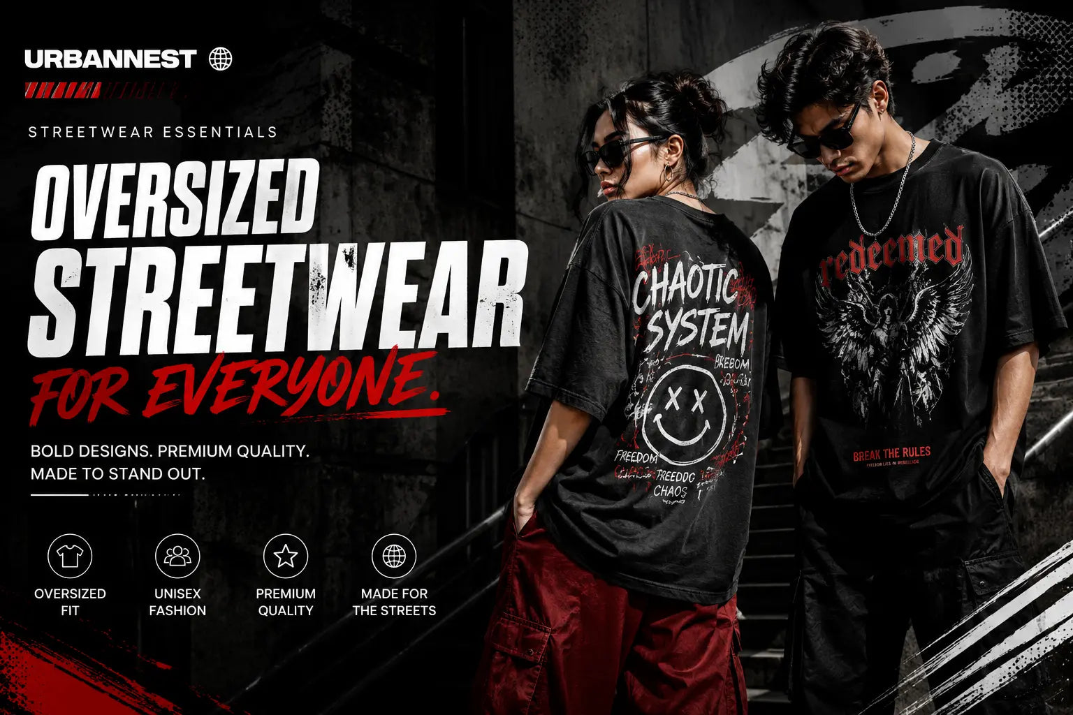 UrbanNest oversized acid wash graphic tee for streetwear fashion