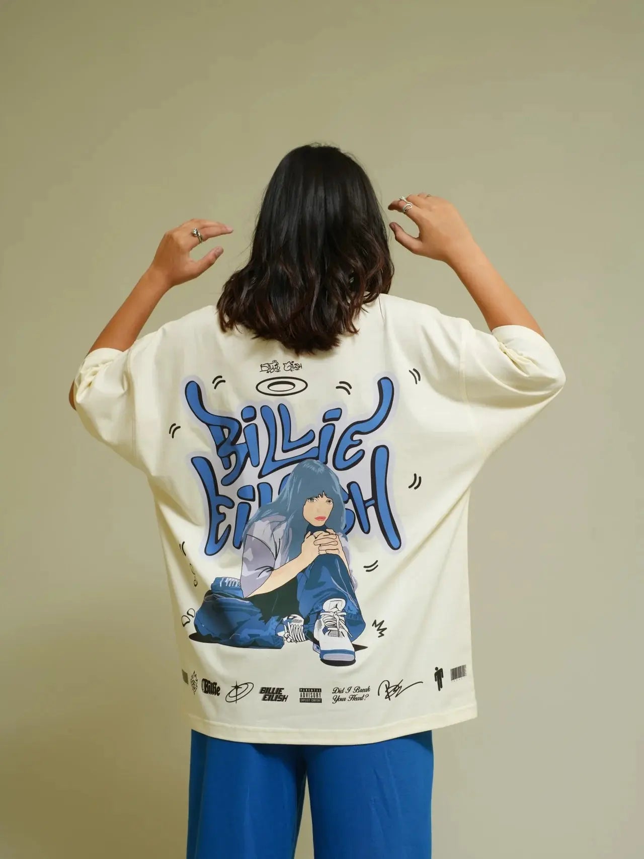 THE BILLIE EILISH CARTOON ART DROP SLEEVED TEE FOR MEN AND WOMEN UrbanNest