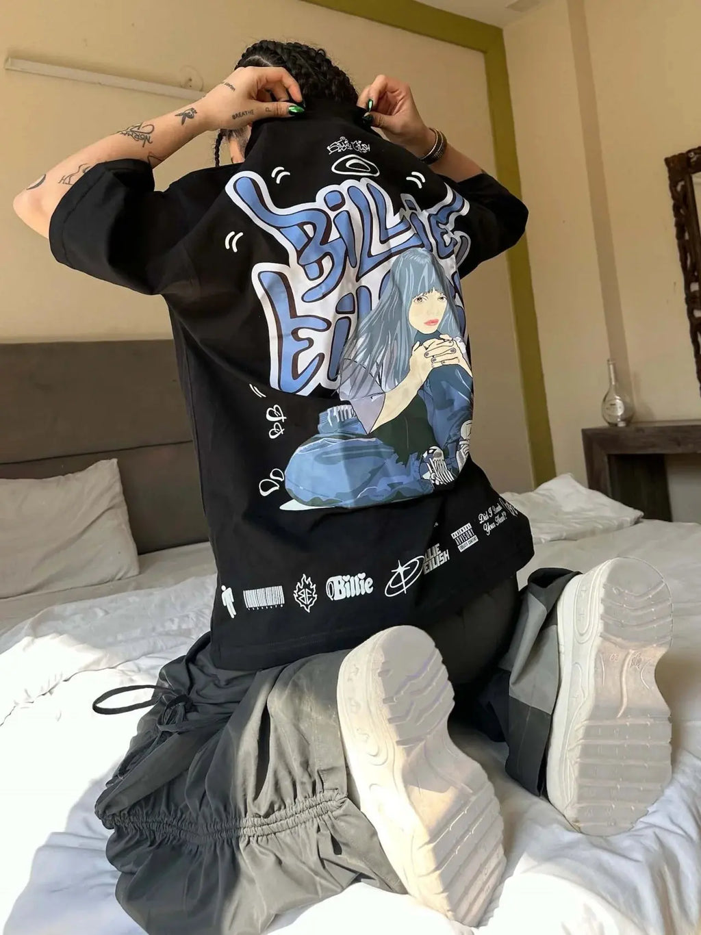 THE BILLIE EILISH CARTOON ART DROP SLEEVED TEE FOR MEN AND WOMEN UrbanNest
