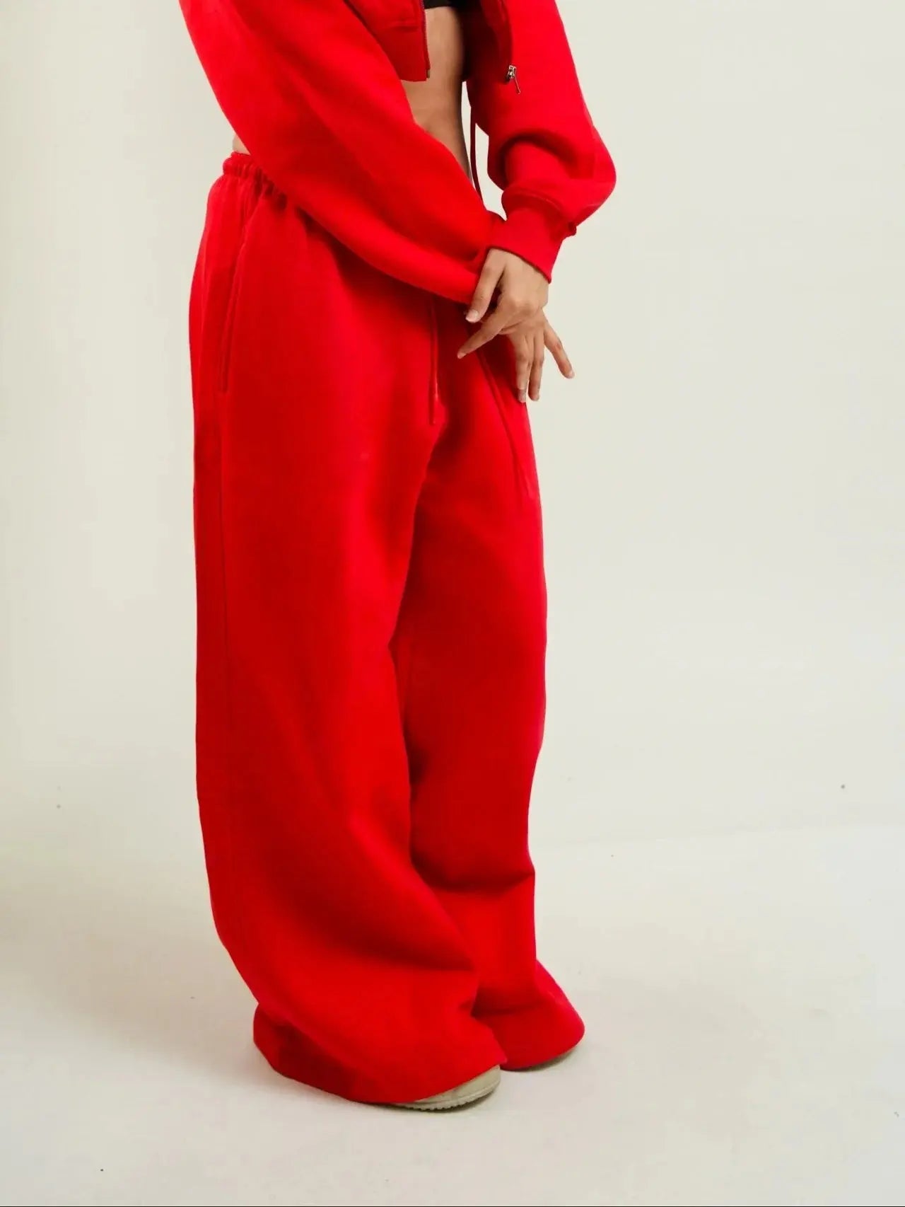 RED LONG FLARE BOMBER PANTS FOR WOMEN UrbanNest