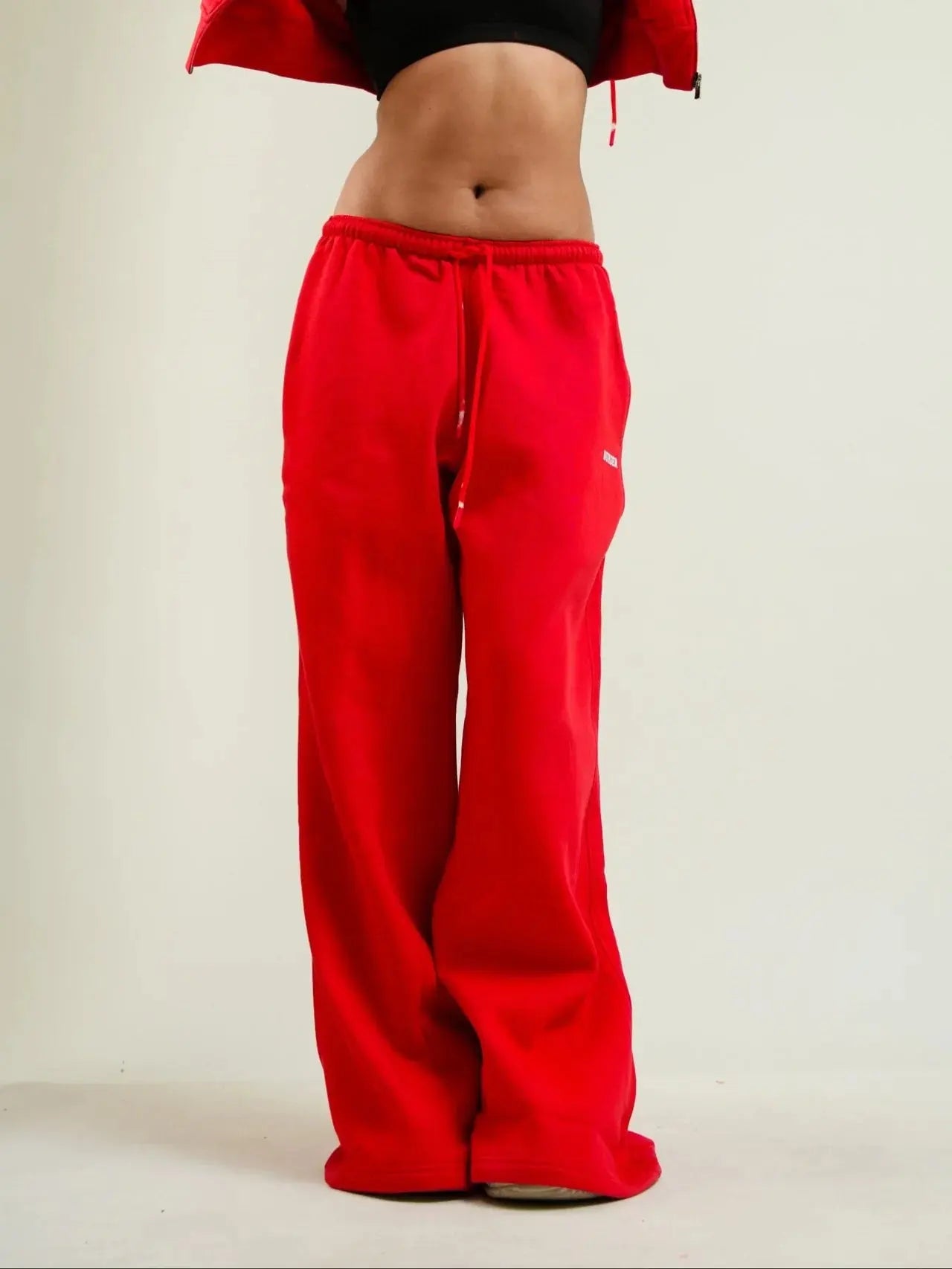 RED LONG FLARE BOMBER PANTS FOR WOMEN UrbanNest