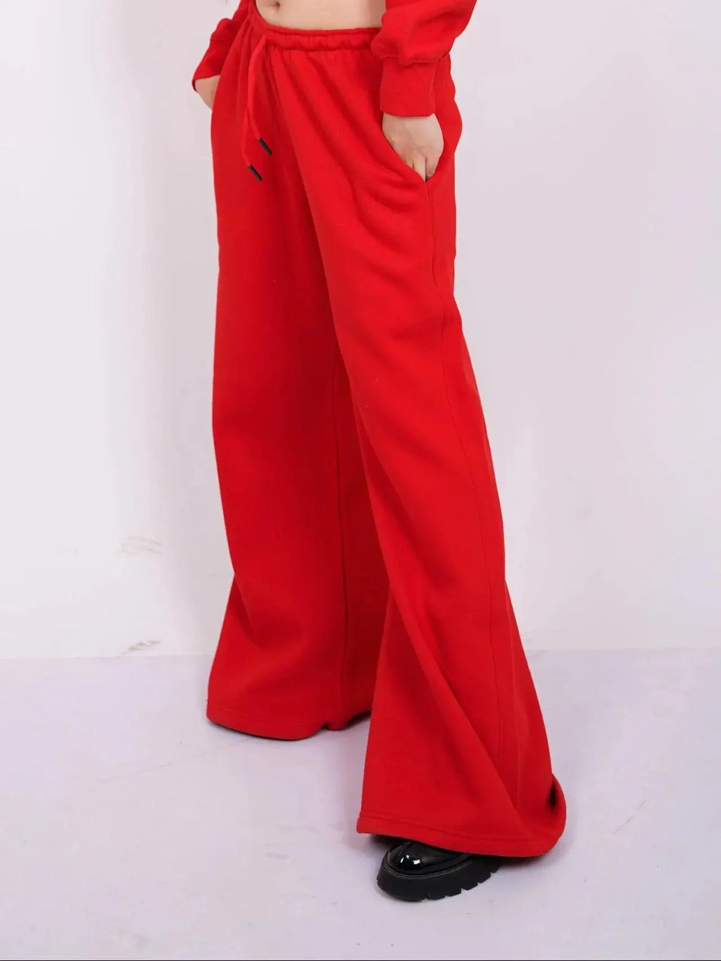 RED LONG FLARE BOMBER PANTS FOR WOMEN UrbanNest