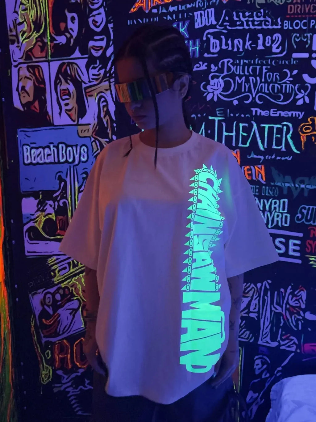 DENJI : CHAINSAWMAN GLOW IN DARK DROP SLEEVED TEE FOR MEN AND WOMEN UrbanNest