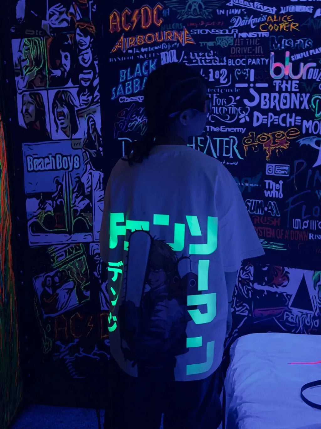 DENJI : CHAINSAWMAN GLOW IN DARK DROP SLEEVED TEE FOR MEN AND WOMEN UrbanNest