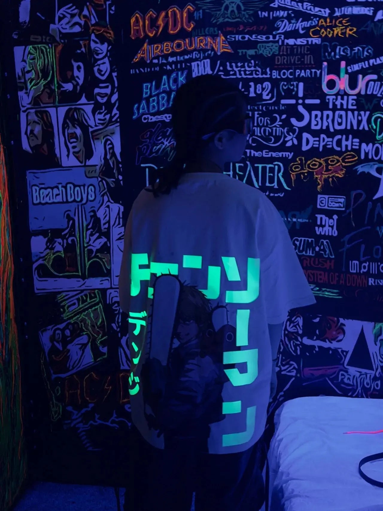 DENJI : CHAINSAWMAN GLOW IN DARK DROP SLEEVED TEE FOR MEN AND WOMEN UrbanNest